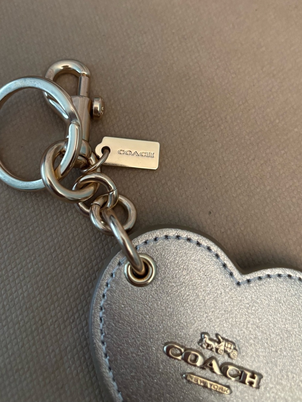 Coach Metallic Silver Heart Keychain with Gold Logo - Picture 3 of 6